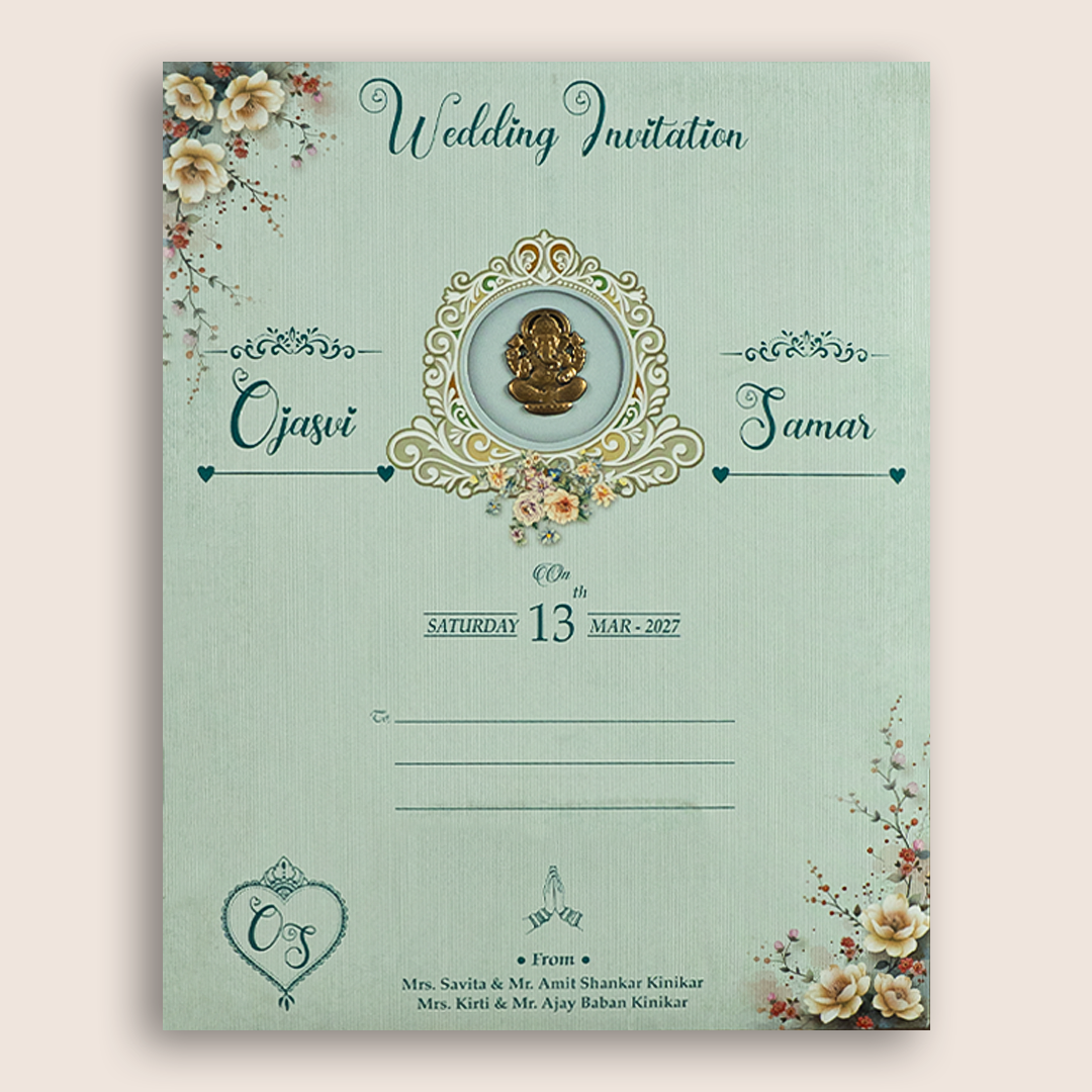 Pastel Blue Floral Door Style Wedding Card - KSH73480
