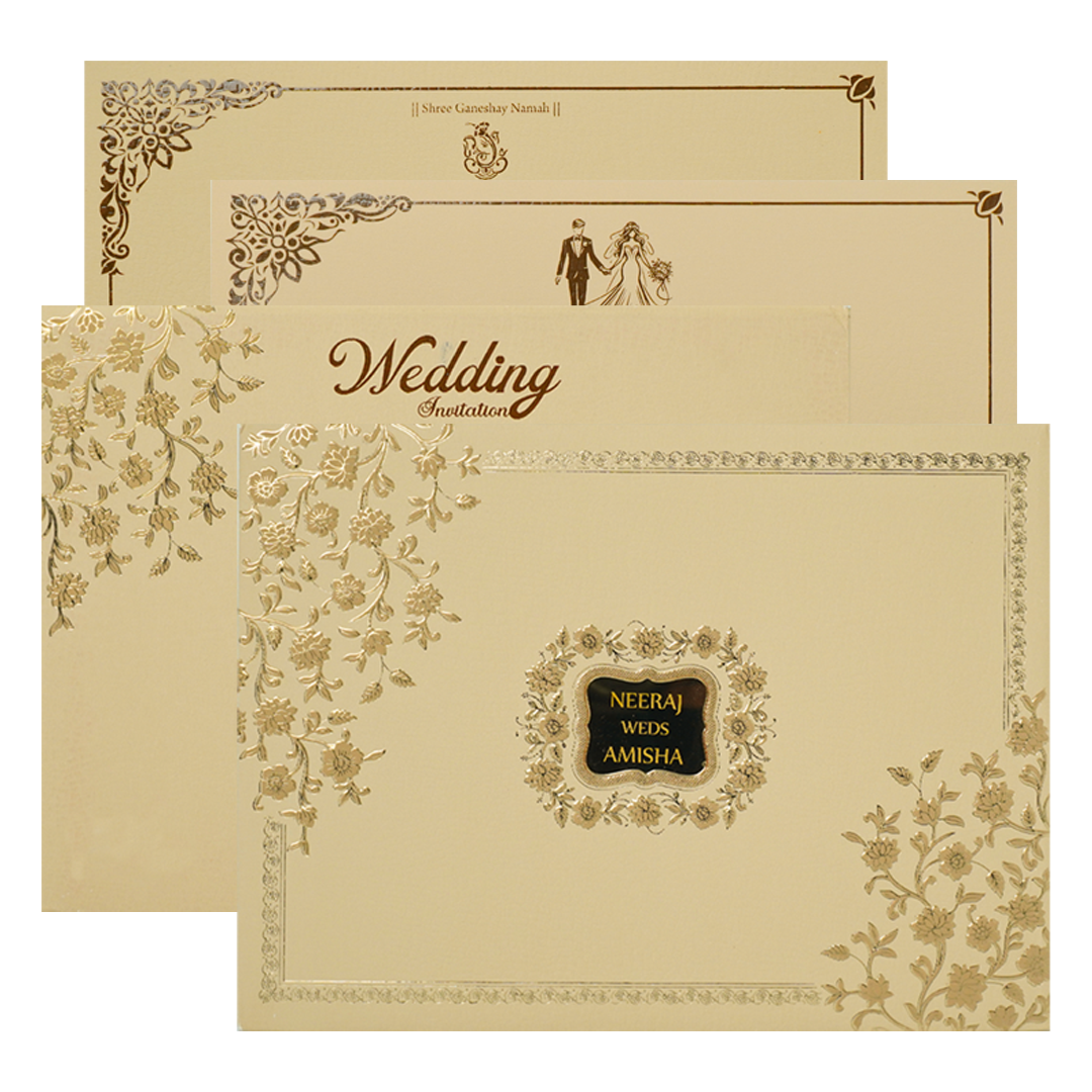 Cream Gold Floral Padded Wedding Card-KSSC1100