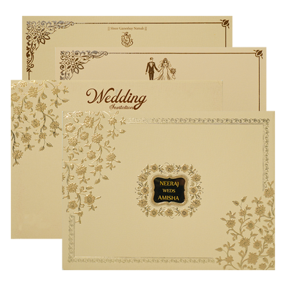 Cream Gold Floral Padded Wedding Card-KSSC1100
