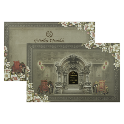 Grey Palace Arch Floral Padded Wedding Card-KRE27810