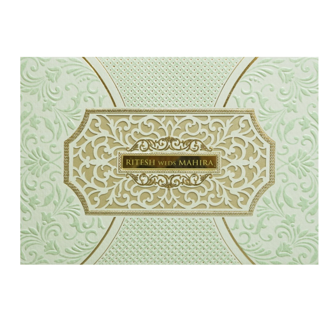 Green Gold Padded Floral Laser Cut Wedding Card - KMMWD1120