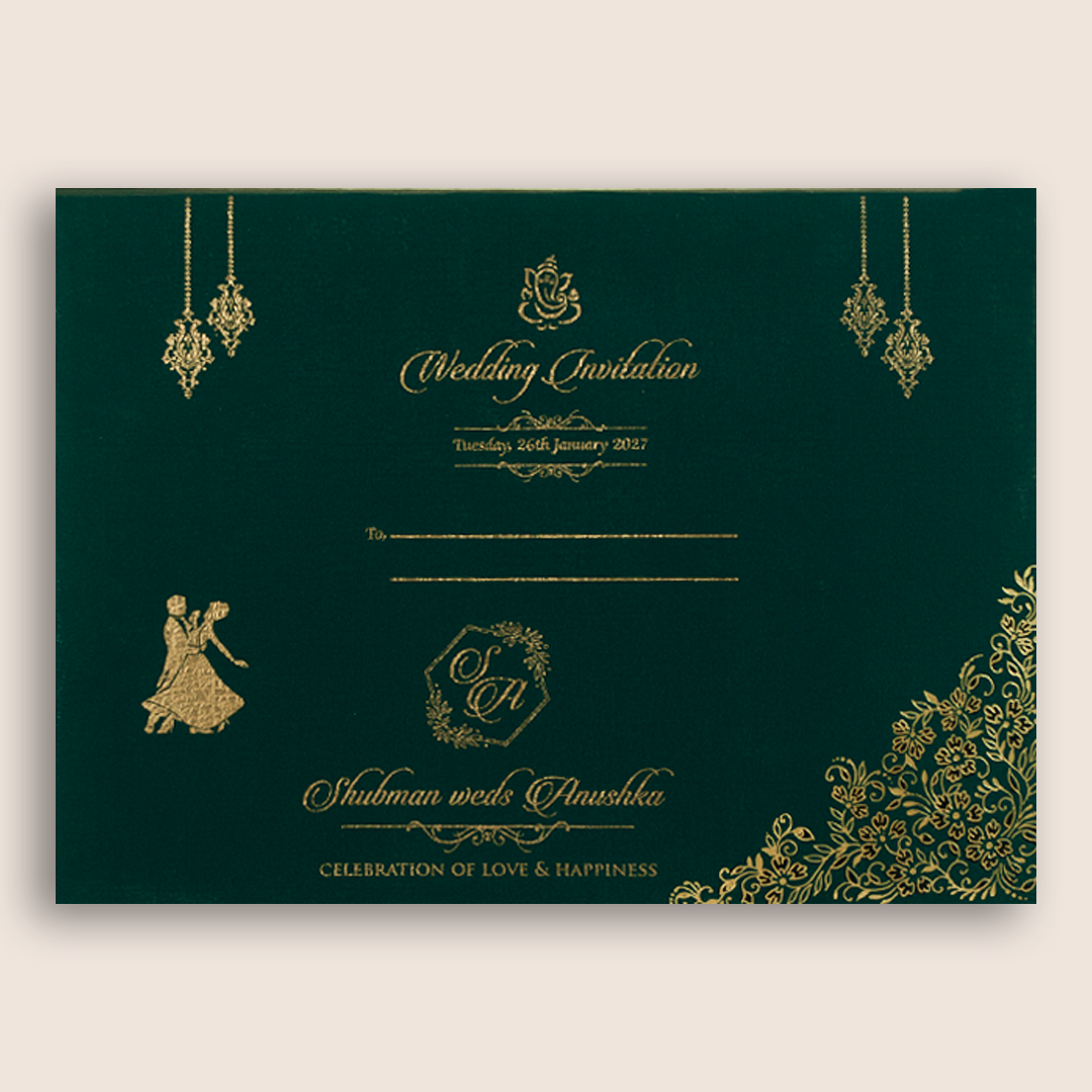 Green Floral Laser Cut Padded Wedding Invitation - KRB10480