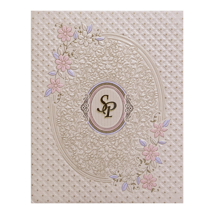 Pink Floral Embossed Padded Wedding Card - KMMWD1126