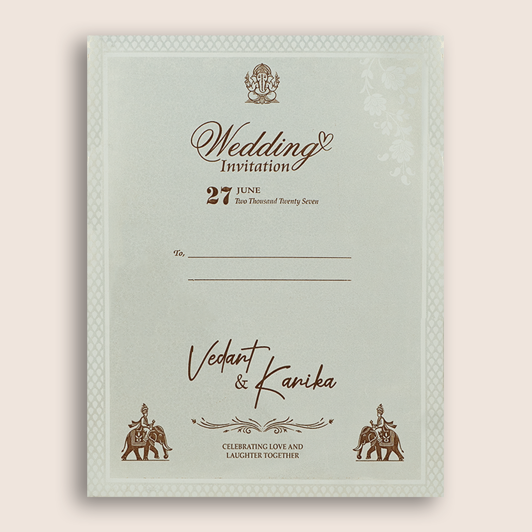 White Embossed Floral Marriage Invitation - KSH27260