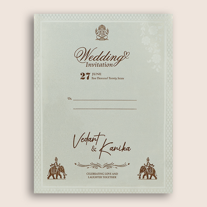 White Embossed Floral Marriage Invitation - KSH27260