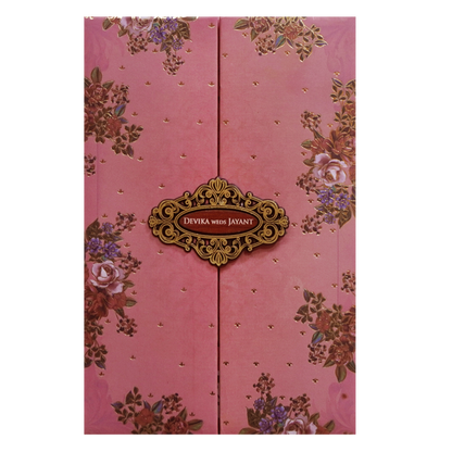 Pink Floral Padded Wedding Invitation Card - KVN07340