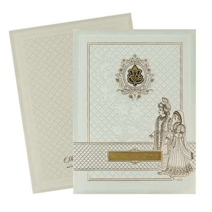 White Royal Couple Embossed Padded Wedding Card-KRE28140