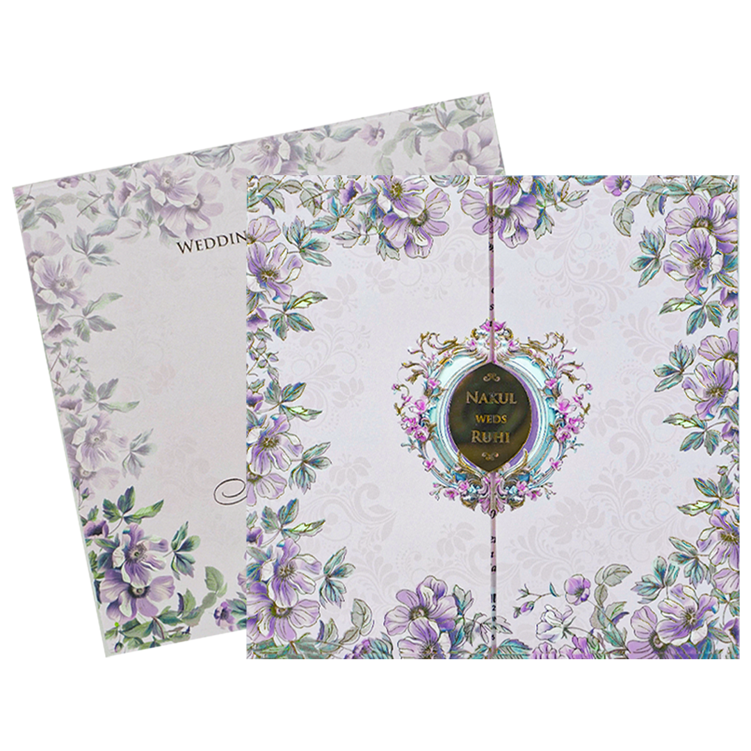 Lavender Floral Padded Wedding card-KRE27960