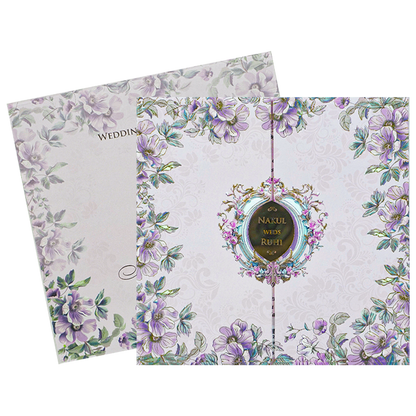 Lavender Floral Padded Wedding card-KRE27960