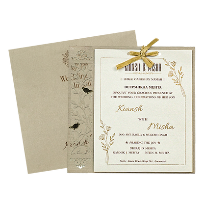 Elegant Ivory Laser-Cut Wedding Card - KRC31440