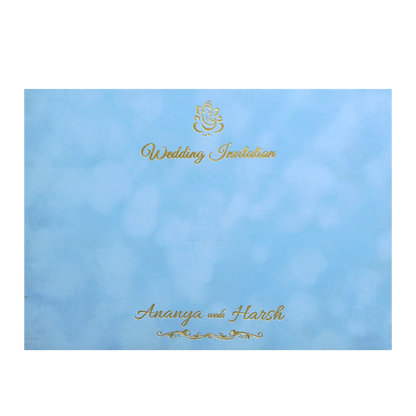 Light Blue Gold ornate Padded Wedding Card -KMMWD1138