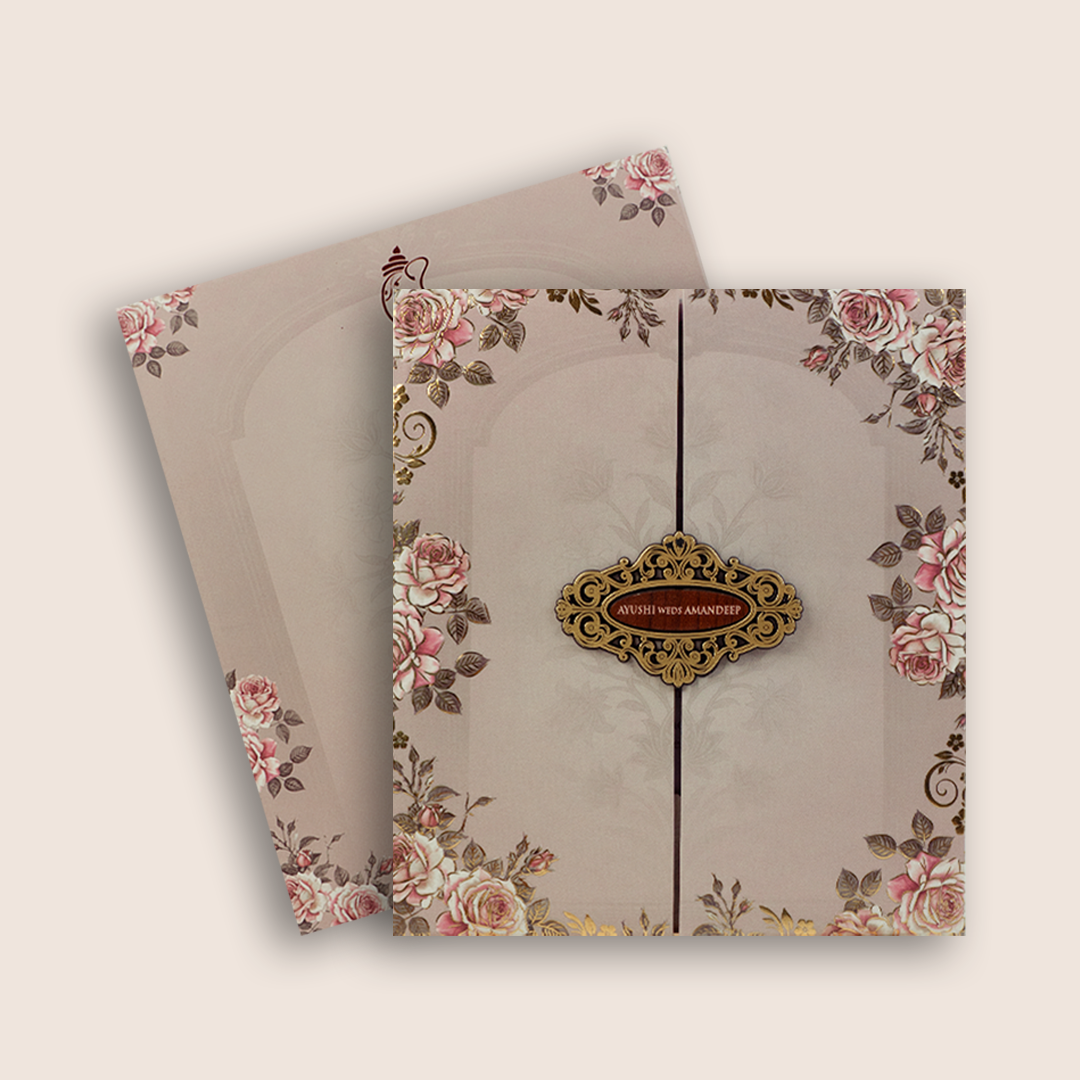 Pale Pink Door Style Padded Invitation Card - KVN07990