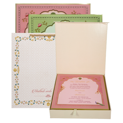 Pink Peacock Theme Wedding Invitation Box-KMMEX8370
