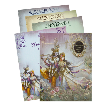 Lavender Krishna Radha Padded Wedding Card-KSH72370