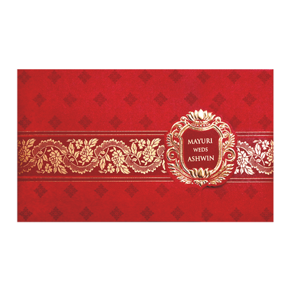 Red Gold Floral Border Wedding Invitation Card-KPR06410