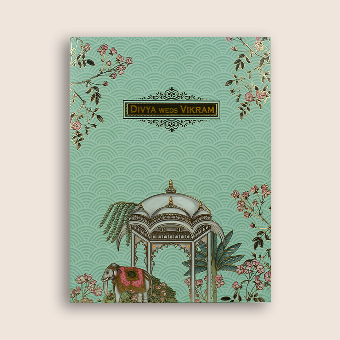 Green Floral Palace Invitation Card - KNKC4077