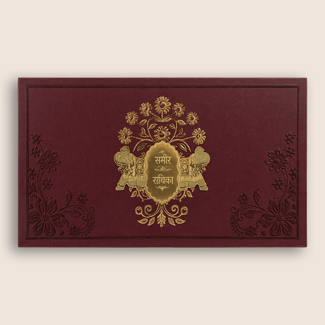 Dark Pink Embossed Floral Padded Invitation Card - KPR024610