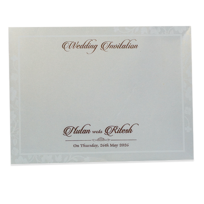 White Floral Embossed Padded  Wedding Invitation - KRE28590