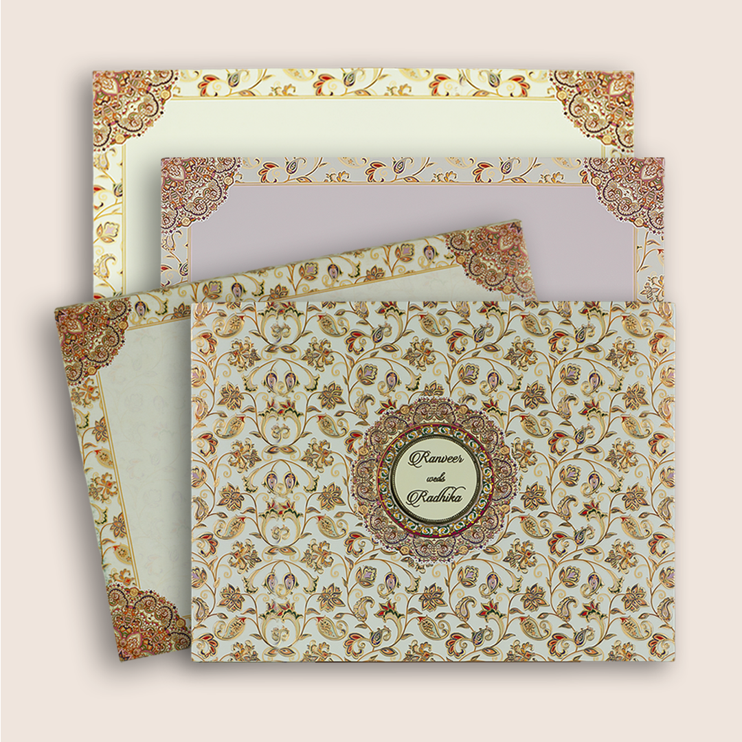 Cream Colourfull Floral Wedding Card - KAA05390
