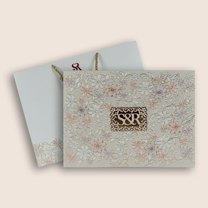White Embossed Floral Premium Wedding Invitation Box - KSI33220
