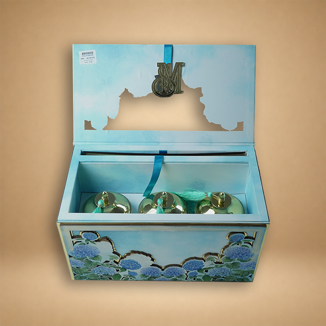 Pastel Blue Premium Floral Luxury Invitation Box - KNLW20244