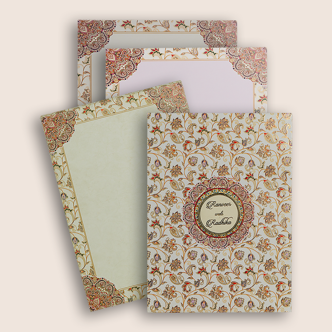 Cream Padded Floral Pattern Wedding Card - KAA06280
