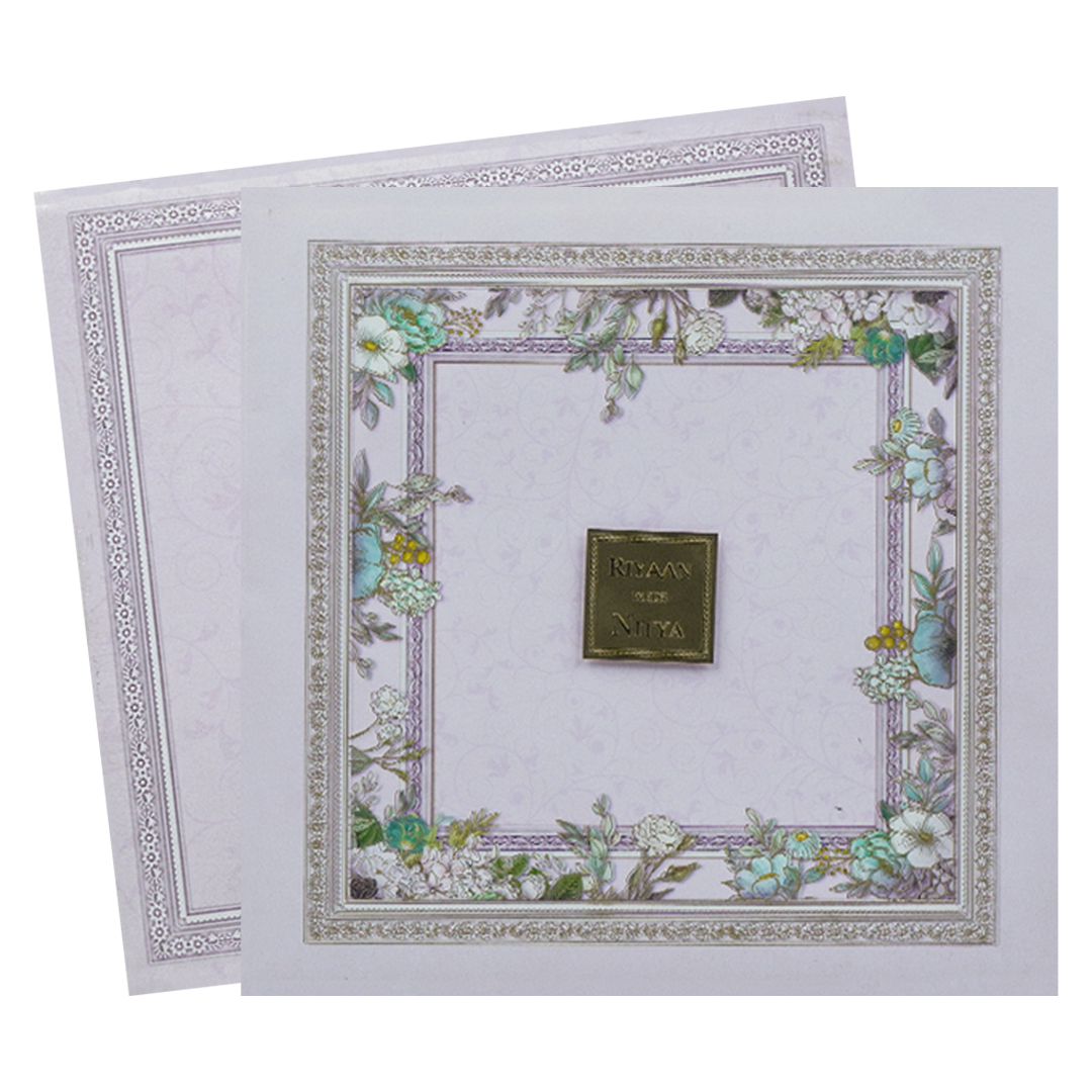 Lavender Floral Padded Wedding Card-KRC31130