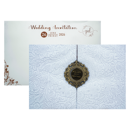 White Floral Embossed Padded Wedding Card-KJTS1850