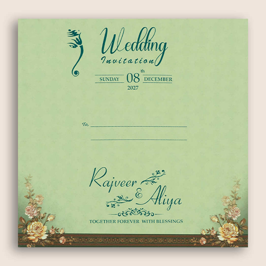Green Floral Door Style Padded Marriage Card - KSH72780
