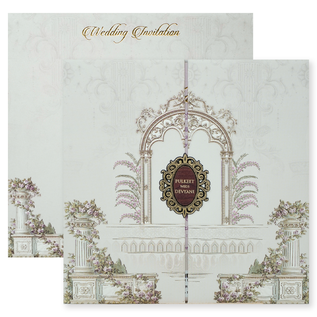 Cream Gatefold Floral Padded Wedding Card-KJTS1819