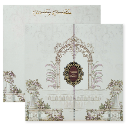 Cream Gatefold Floral Padded Wedding Card-KJTS1819