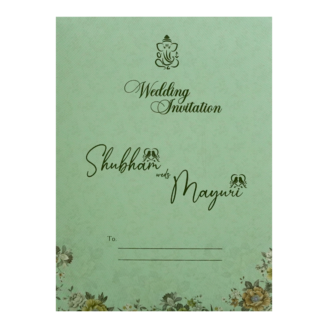 Green Floral Padded Wedding Card - KSH72580