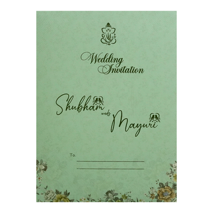 Green Floral Padded Wedding Card - KSH72580