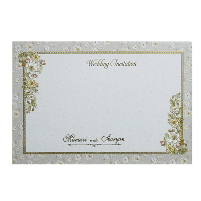 Grey Floral Frame Padded Wedding Card -KMMWD1142