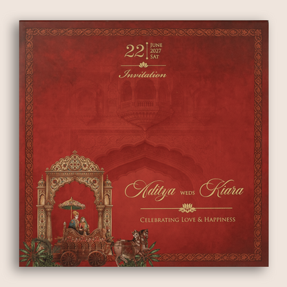 Red Laser Cut Horse Chariot MDF Wedding Invitation - KFR17090