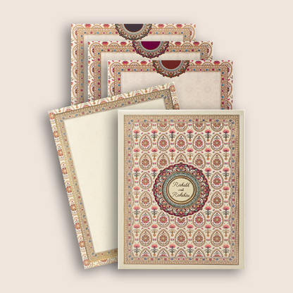 Cream Floral Padded  Round mandala Pattern Wedding card -KAA05720