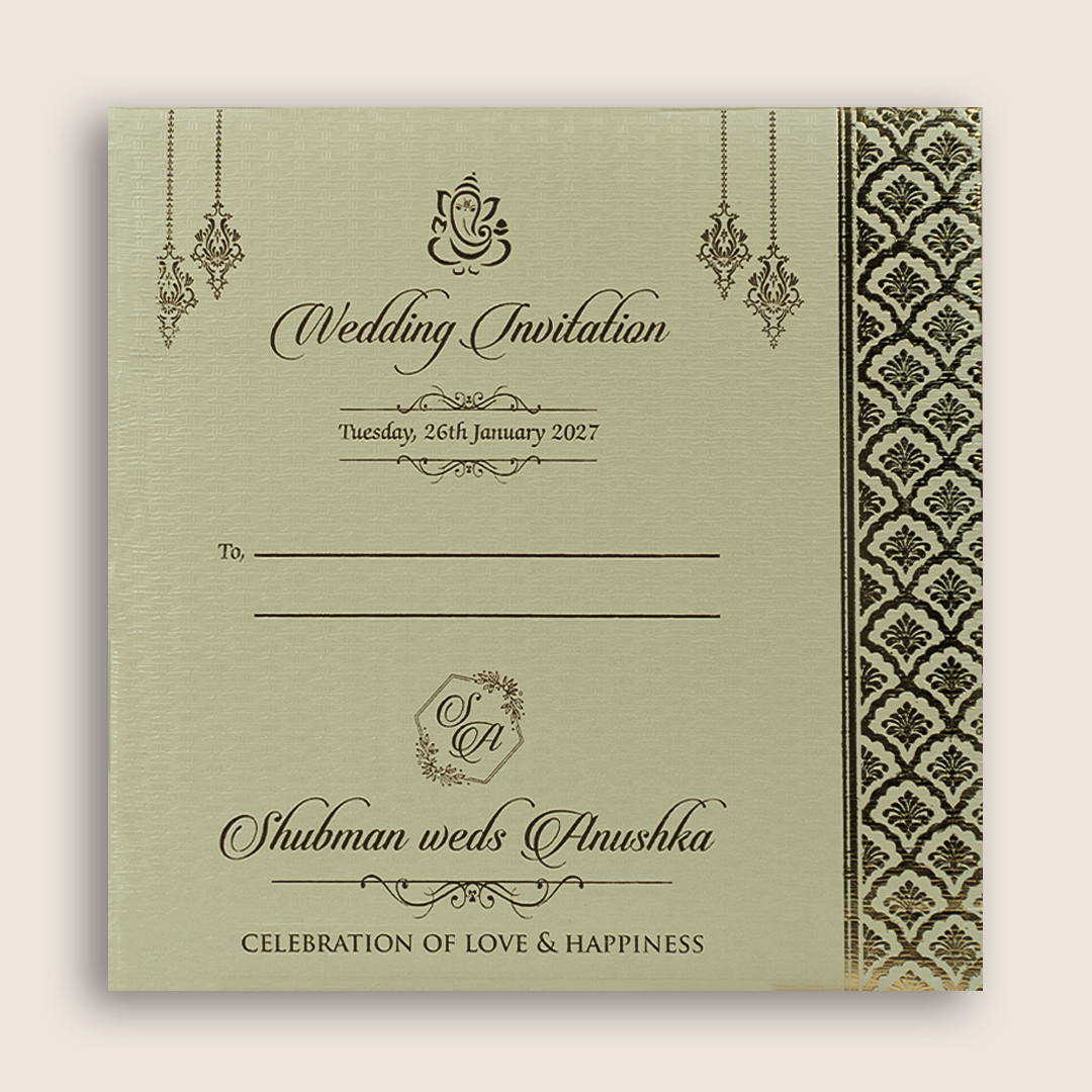 Cream Embossed Floral Door Style Wedding Invitation - KRB10110