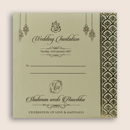 Cream Embossed Floral Door Style Wedding Invitation - KRB10110