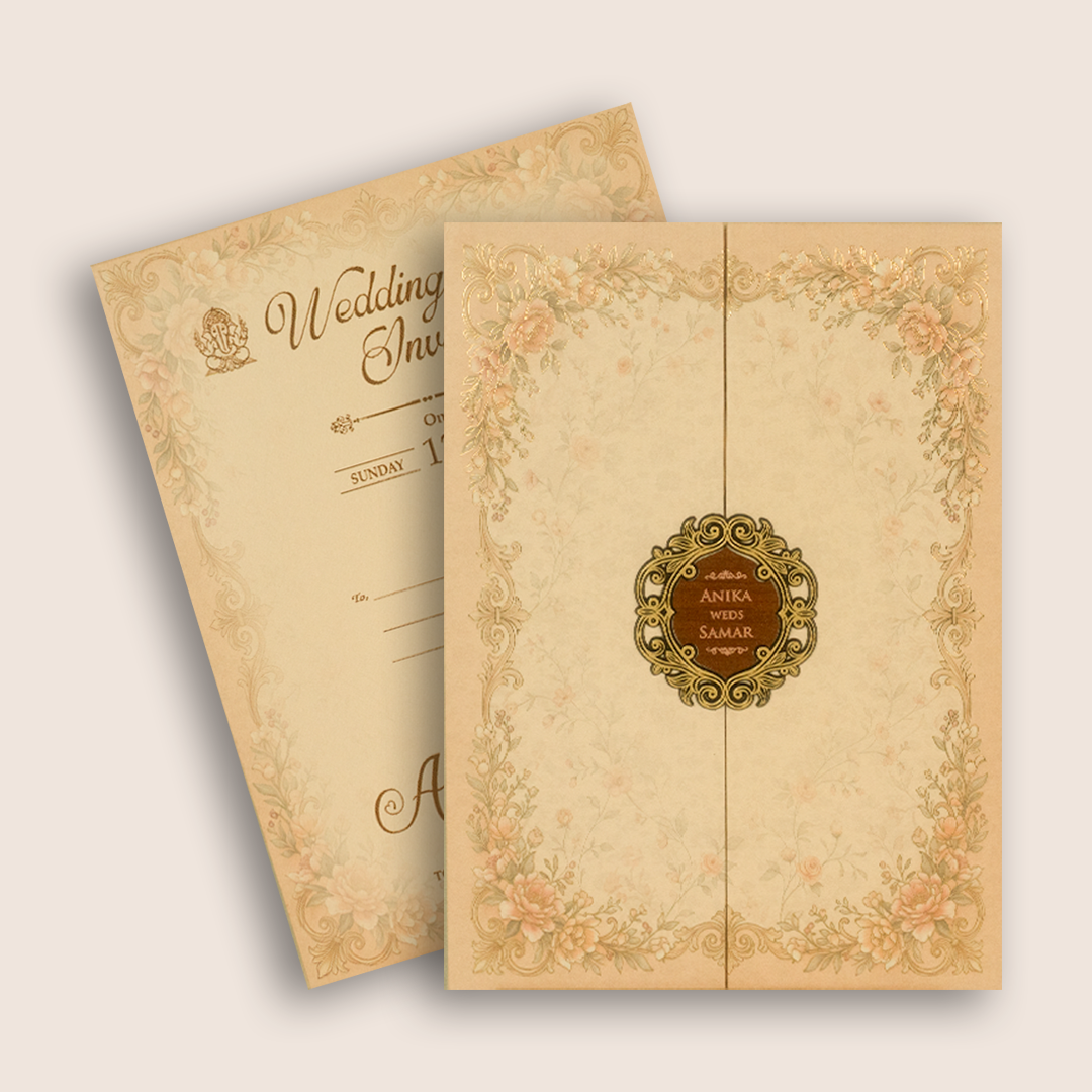 Beige Floral Padded Door Style Invitation Card - KSH18530