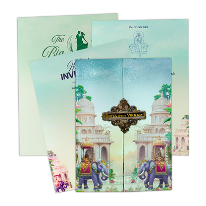 Royal Elephant Gatefold Padded Wedding Card-KNPS8605C