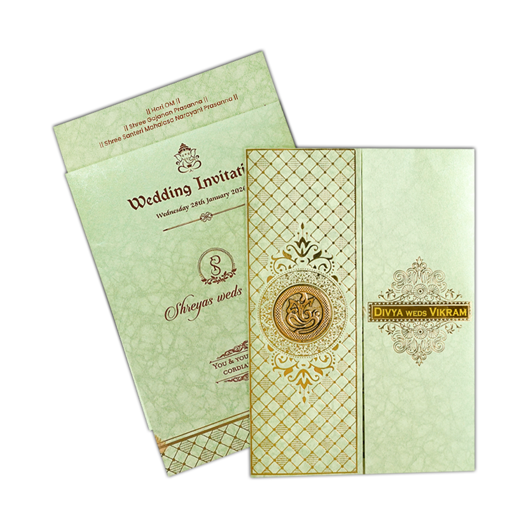 Classic Green Gatefold Wedding Card-KNKR040N