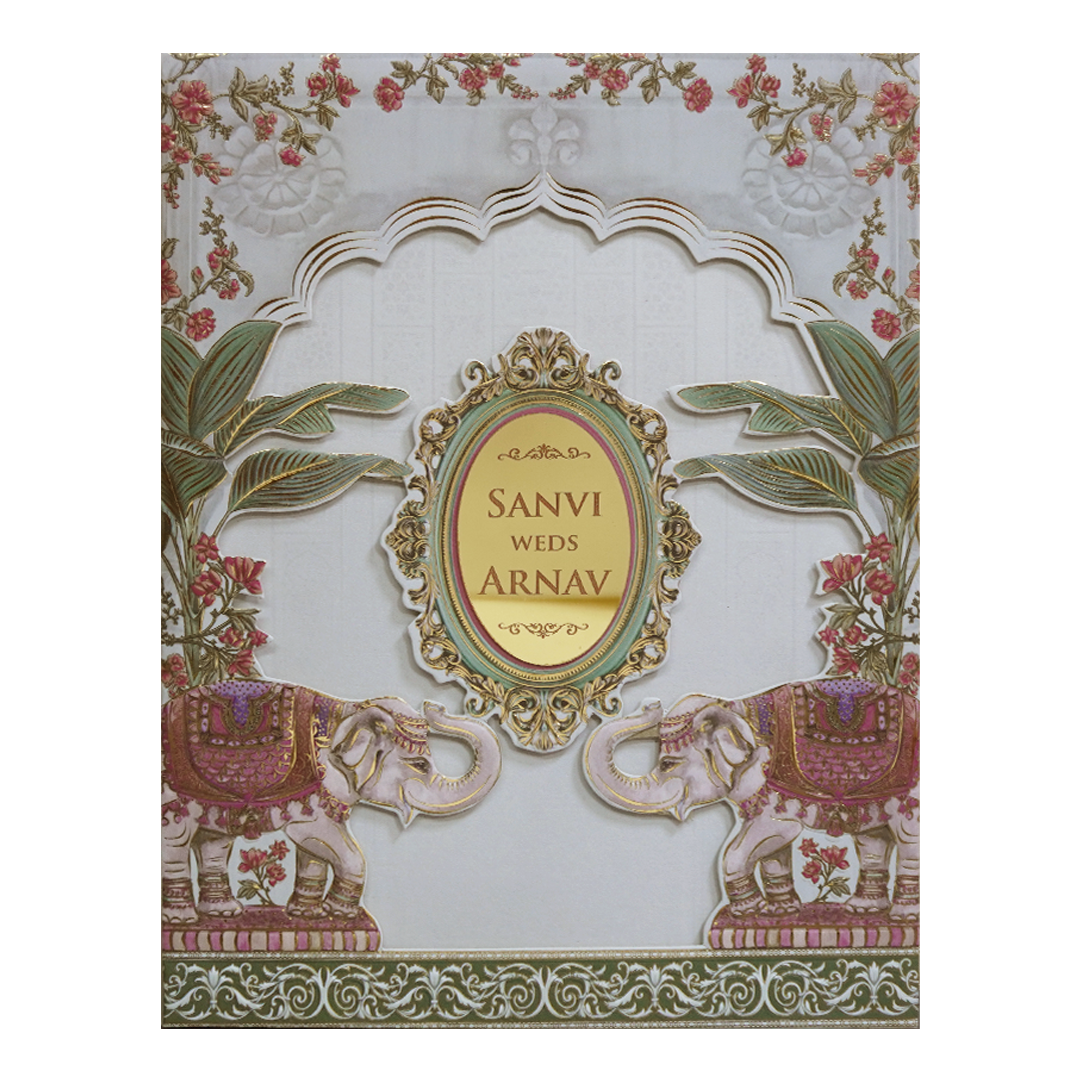 Mint Green Padded Elephant Wedding Card- KVN07720