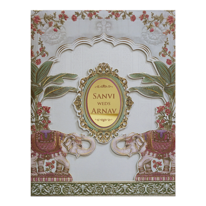 Mint Green Padded Elephant Wedding Card- KVN07720