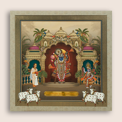Grey Lord Shrinathji Padded Wedding Invitation - KRB10510
