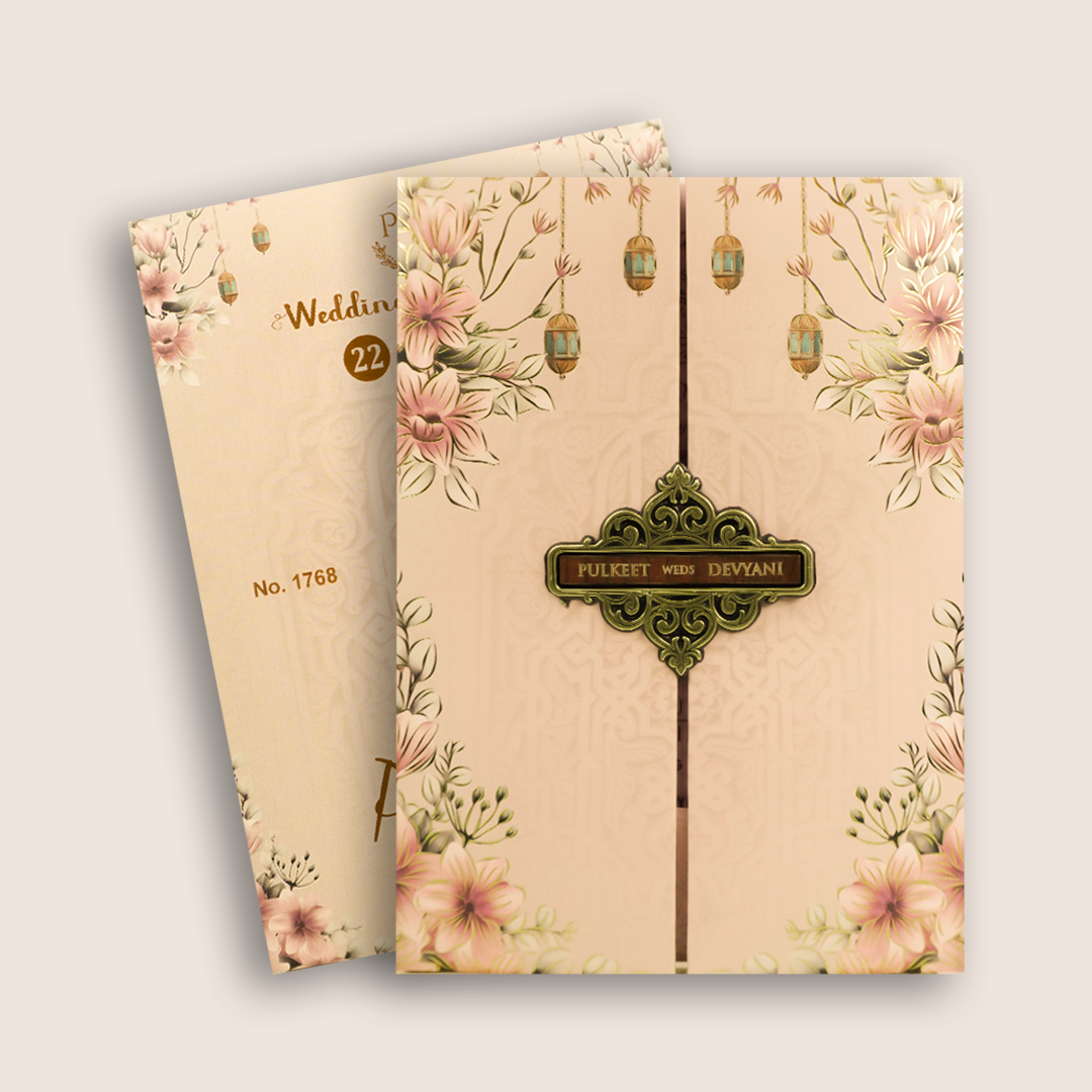 Pastel Pink Floral Padded Door Style Invitation Card - KJTS1768