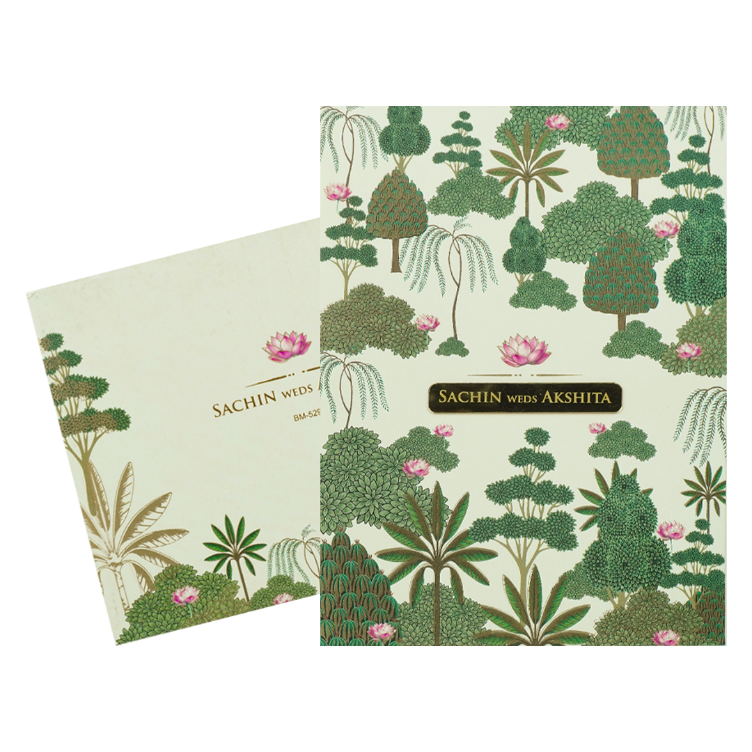 Pastel Green Floral Forest Padded Wedding Card-KBM05290