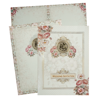 Pastel Blue Floral Ganesha Wedding Card-KNTY6806