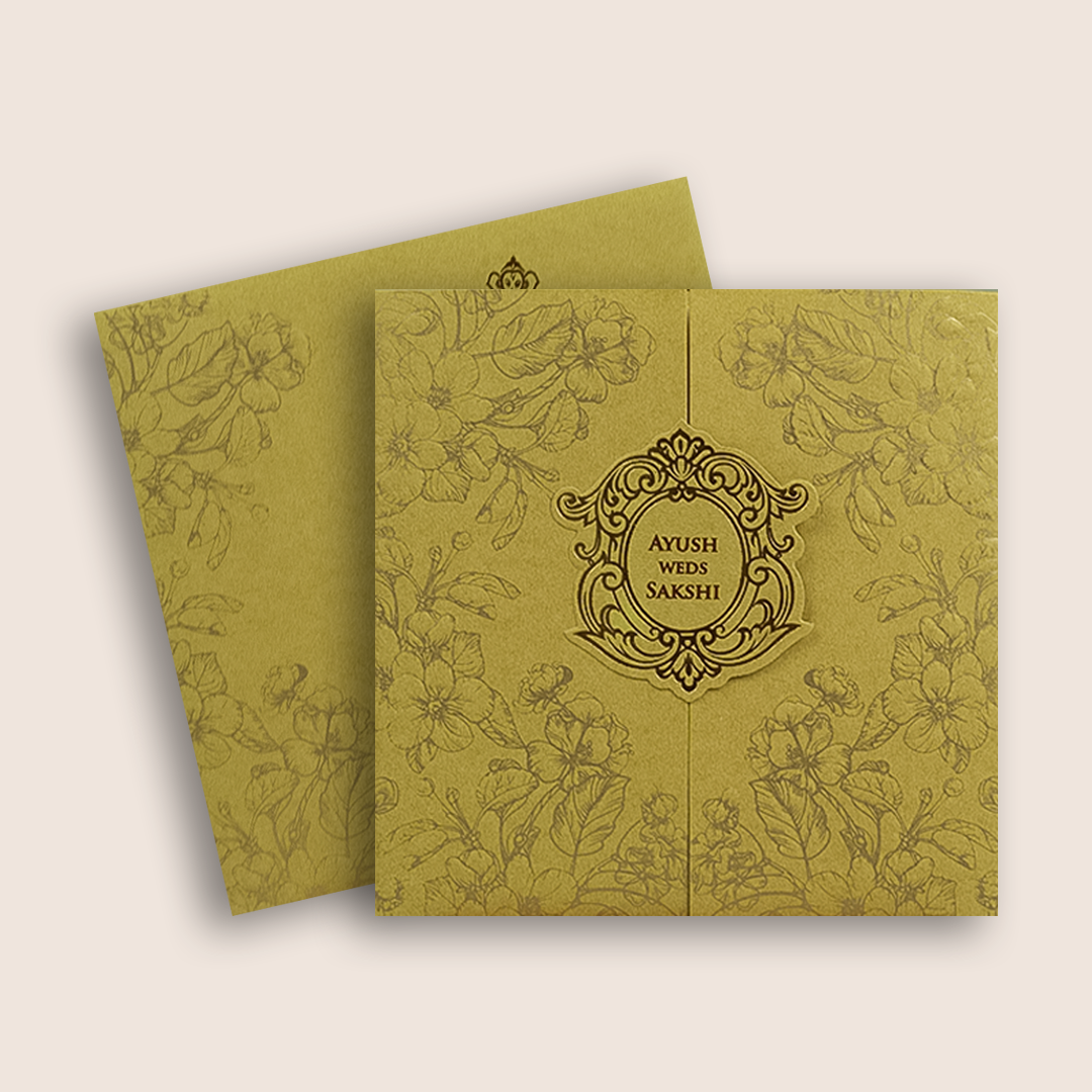Yellow Embossed Floral Door Style Wedding Card - KPR06070