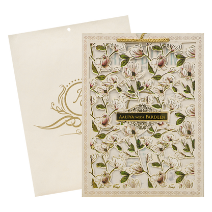 Cream Pink Floral Laser Cut Wedding Card-KVN06350