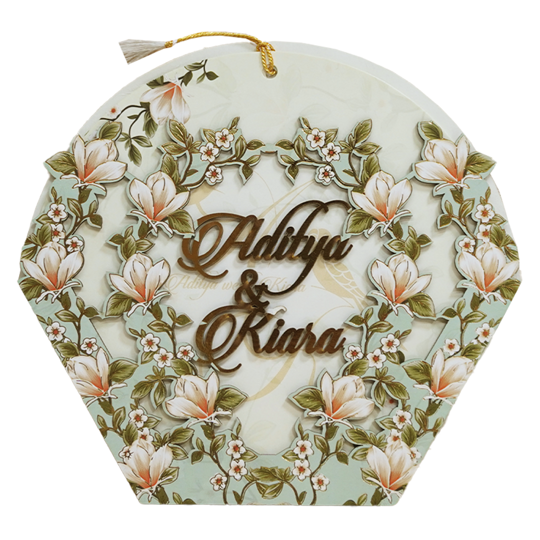 Pastel Green Peach Floral Wedding Card - KFR16110